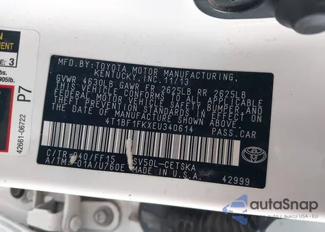 2014 Toyota Camry Se z USA, uszkodzony, nr VIN 4T1BF1FKXEU340614